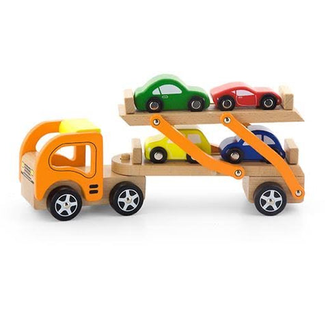 Viga Toys Wooden Semi Truck / Car Carrier with 4 Cars
